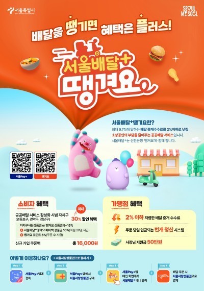 강남·관악·영등포구, '서울배달+땡겨요' 주문시 최대 30% 할인