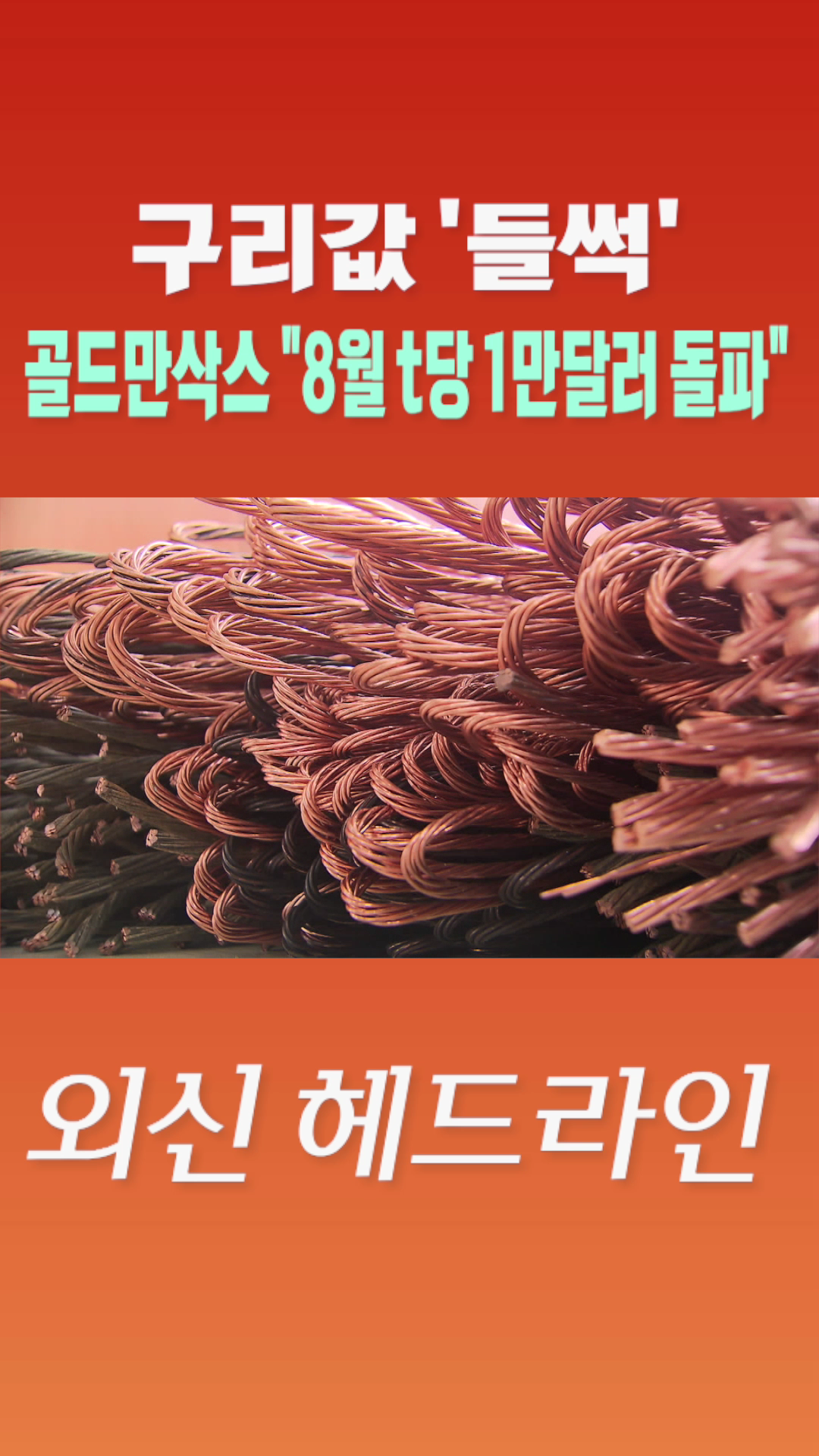 [숏폼] 구리값 '들썩' 골드만삭스 8월 t당 1만달러 돌파